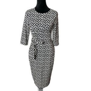 DIANE VON FURSTENBERG Pearl silk wrap dress soft Jersey sheath black white sz S